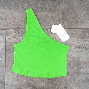 Neon green one shoulder cropped top ZARA